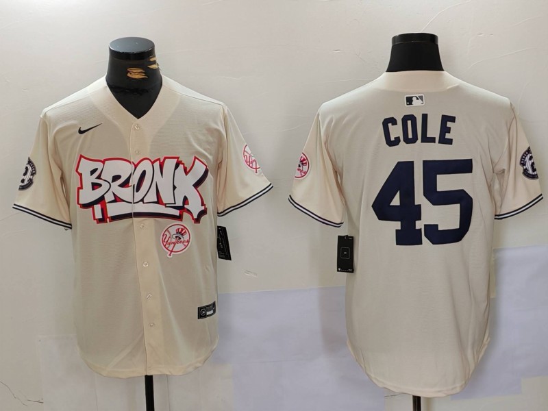 Men New York Yankees #45 Cole Cream joint name 2024 Nike MLB Jersey style 3